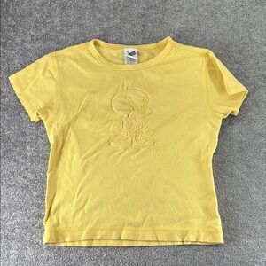 Vtg Warner Bros Embroidered Short Sleeve Shirt Yellow Tweety Bird Womens M